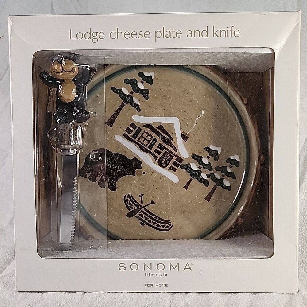 Cheese Plate and Knife Sonoma Winter Lodge Bear Life Style For Home New Vintage